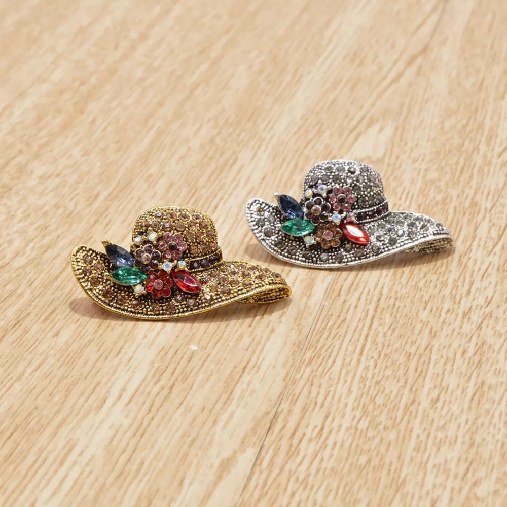 Vintage Antique Gold Creative Crystals Hat Brooch - Picture 2 of 6